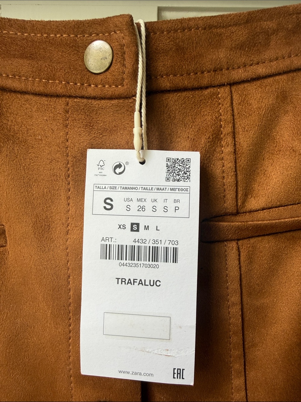Zara Cognac Faux Suede Button-Front A-Line Skirt - Picture 2 of 4